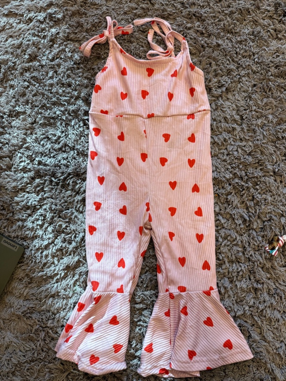 Kids Pink Heart-Print Ruffled Jumpsuit